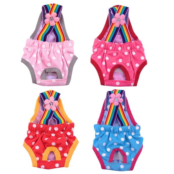 Fralda de cachorro Sanitary Pantie Puppy Puppy Sanitary Polka-Dot Rainbow Dog Roufera Freia para fêmeas cães femininas xxs-xl