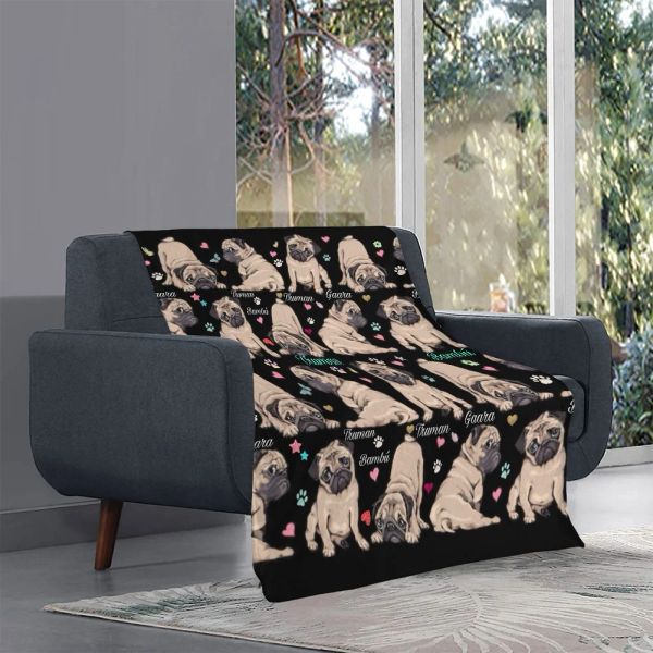 Фланелевое одеяло милый животный мопс принт собаки мягкий уютный теплый бросок одеяло диван с носовой одеяла для колена домашние постельные принадлежности рождественские подарки
