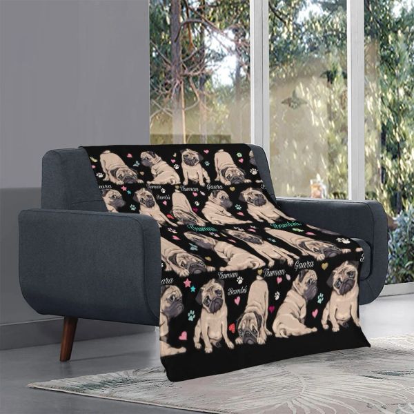 Flanelldecke niedliche Tier Mops Hunde Druck weich gemütlich warmes Wurfdecke Bett Sofa Nickerchen Kniedecke Home Bettwäsche Weihnachtsgeschenke