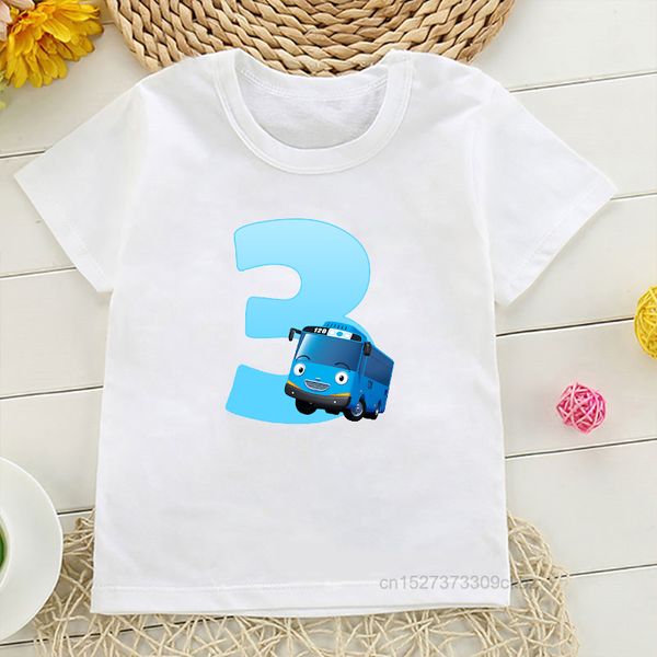 Новая детская футболка для мальчиков Tayo Blue The Little Bus 1-9 день рождения Nunber Kids Clothing детская одежда футболка Kawaii футболки