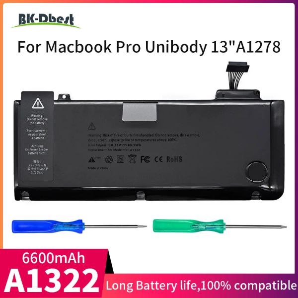 Piller A1322 Dizüstü Bilgisayar Pil 5800mAh 63.5Wh Apple MacBook Pro 13 inç A1278 20092012 MB991 MC700 10.95V Piller Değiştirme