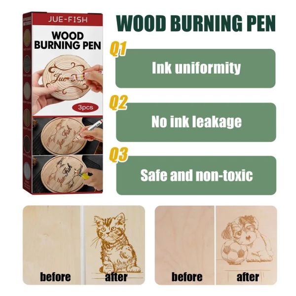 KNYSNA 3PCS DIY Wood Burning Pen Scorch Wood Wood Burned Pirografia Pentografia CARAMEL CANTE