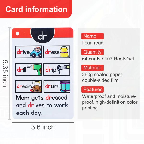 107 Gruppen/Set Roots Englische Phonics Flash -Karten Kinder Montessori Lernpädagogikspielzeug für Kinder unterrichten AIDS -Babykarte