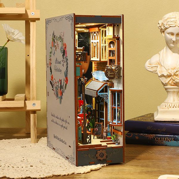 New Wooden Book Nook Island Alley Model Bookend Bookshelf Insert Bookcase