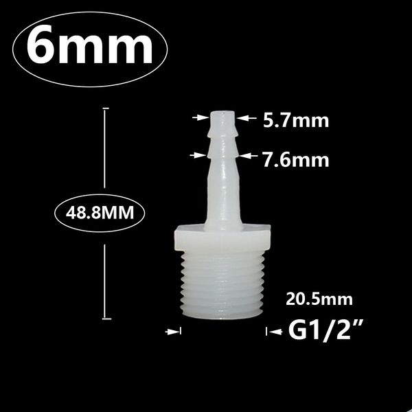 Masculino de 1i2 polegada a 4/6/8/10/12/14/16/18/20mm de mangueira de plástico conector barb conector PVC Couplador de tubo de água