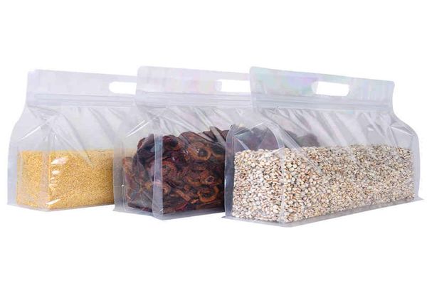 Bottom Flat Grade Transparent Laminated Plastic Reißverpackungsverpackung mit Griff1216195