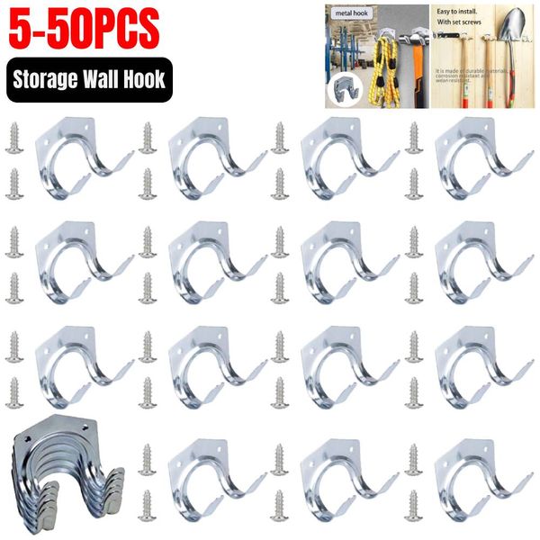 5-50pcs Kleiderbügel-Sets Werkzeuge Aufbewahrungshaken Wandmontage Metall Doppelhaken Garageschuppen Hanging Organizer Gartenhalterung