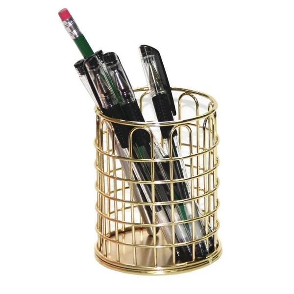 INS de desktop Pen Holder Office School Storage Case Metal Gold Gold Gold Box Desk mesa Cen Pen Organizador de lápis Decoração de casa Armazenamento de maquiagem