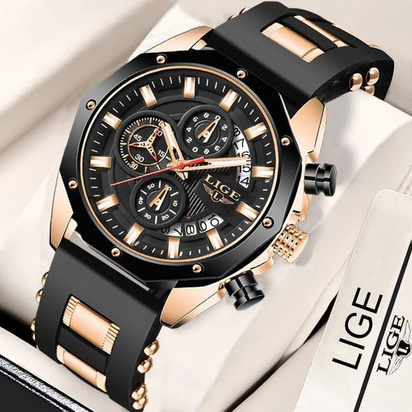 Relógios de luxo de moda LigE de Wrist Lige Men's Watch Silicone Strap à prova d'água Cronografia Cronograph Militar Auto Data do relógio