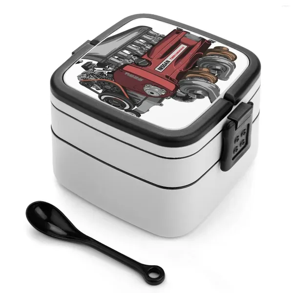 Abendessen rb26DekleLine GT-R Motor Doppelschicht Bento Box Tragbarer Container PP Material Auto Rot Ventilabdeckung Zwilling