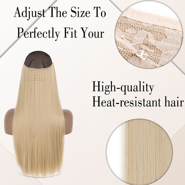 Keine Clips Haarverlängerungen unsichtbarer Draht Lang gerade synthetische falsche Haarstück 80 cm schwarz braun blonde Frisur