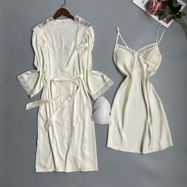 Set di abiti da abito a V-Neck Sex sexy Women 2pcs Kimono Aokrobe Abito Summer Silky Night Nightgown Abbigliamento da sonno casual Casual Home Dress