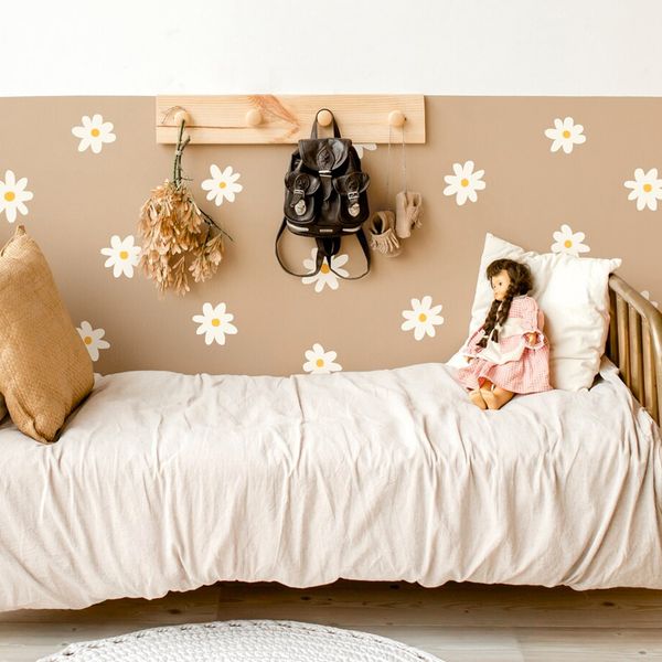 23pcs/conjunto White Big Daisy Flowers Wall Stickers para decalques de parede da sala da sala de crianças Decalques decorativos de arte de parede decorativa de menina