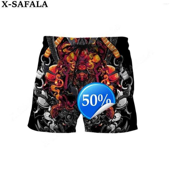 Mens shorts japoneses Ghost Red Hell Customizou Unissex 3D Impressão de verão Férias de praia Half calça natação