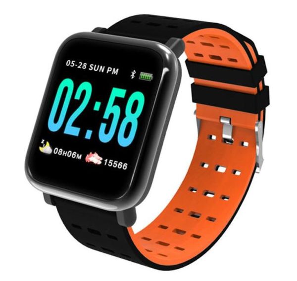 Nuovo Frequenza cardiaca Smart Watch Pressione sanguigna Monitoraggio del sangue di ossigeno Bluetooth Handring A6 grande touchscreen ip67 waterpr1781632