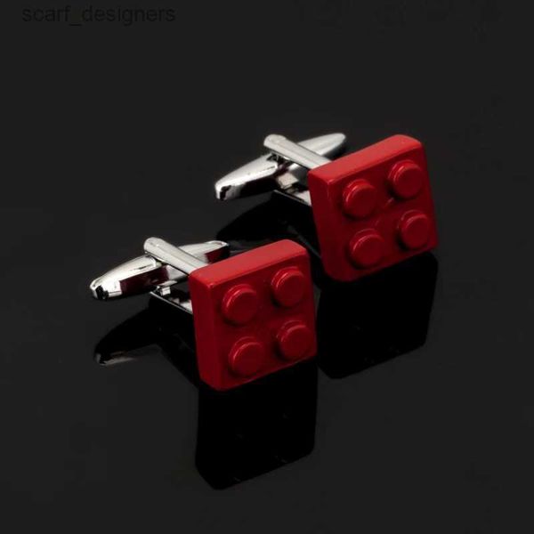 Cuff Links Hot Salking Brinqued Block Block Cufflinks Jóias Vermelho Tijolos de cor vermelha Links de manguito para homens Melhor presente RELOJES GEMELOS Y240411