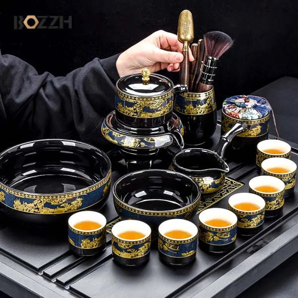 Bozzh 8 PCs Haushalt Keramik Teekanne Set chinesischer klassischer Keramikknochen Teaset Gaiwan Porzellan Kung Fu Teekanne Set für Geschenk