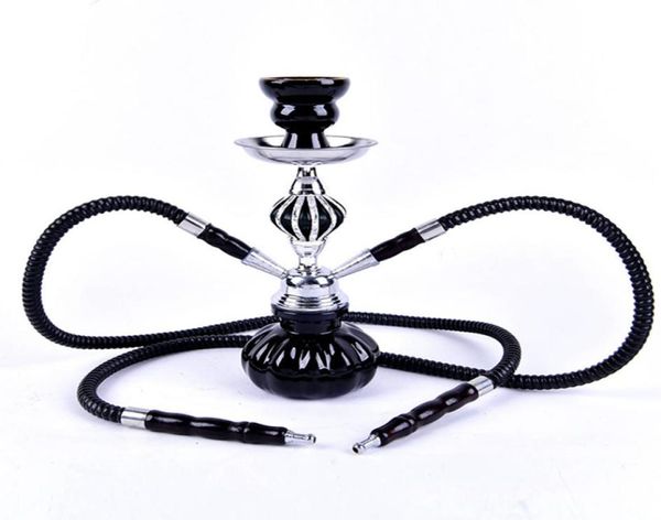 Doppio tubi da giardino da viaggio Shisha set Nargile Chicha Narguile completo con pinze a carbone in metallo ciotola pipa fumante C03126602305