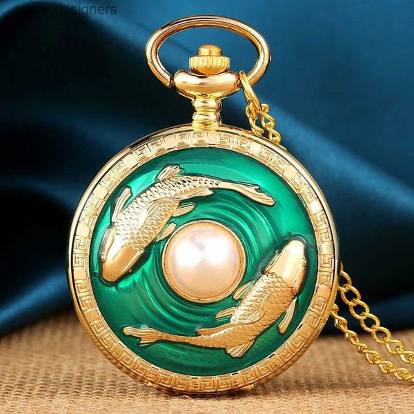 Pocket Watches Top Luxury Golden Pisces Colar Quartz Pocket Polcho