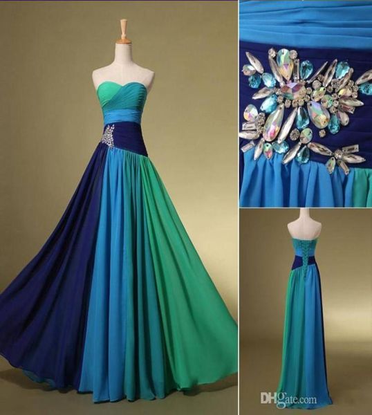 Chiffon New Arrival Blue in Stock Prom Cocktail Homecoming Dresses Abiti da sera con innamorati colorati Crystal Floorleng4298054