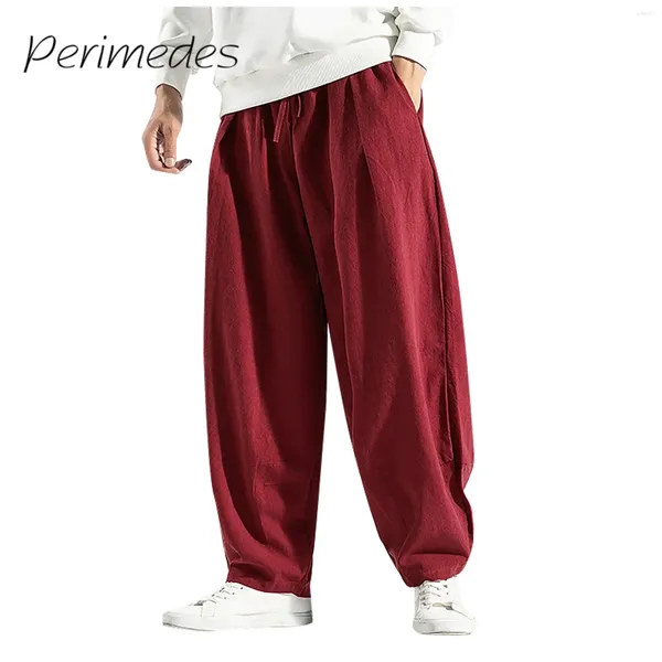 Erkekler Pantolon Sıradan Gevşek 2024 Düz Renk Keten Pamuk Çizme Cepleri Yaz Pantolonları Geniş Bacak Moda Pantalonları
