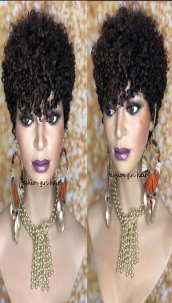 Kurze freche curl pixie geschnitten Perücke Kinky Curly Bob Human Hair Perücken für Frauen Brasilianer Remy 150 Volldichte 7792379