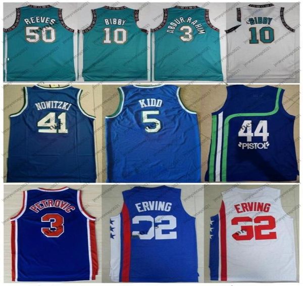 Top -Qualität 44 Pistol Pete Maravich 3 Abdur Rahim 10 Mike Bibby 50 Reeves Julius Erving 3 Drazen Petrovic Jason Kidd Basketball JE9942626