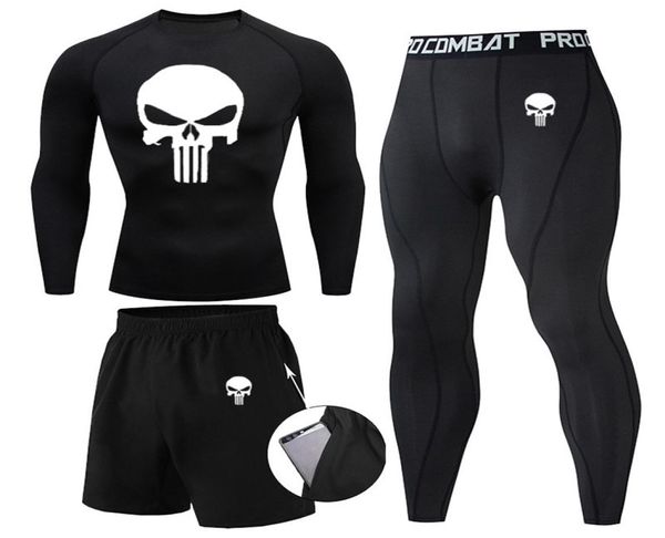 Kompression MMA Rashguard Männer S jiu Jitsu T -Shirt Hosen Muay Thai Shorts Haiby Guard Skull Fitnessmänner BJJ Boxing 3PCS Sets Kleidung 227836883