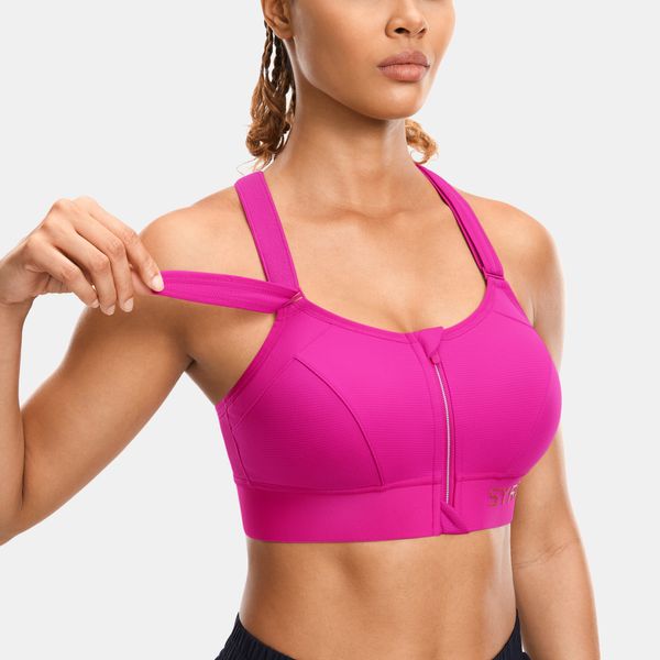 Syrokan Women Front Front Sports Bra de alto impacto Racerback Ajuste Plus Size Wirefree Free Summer Workout Run Underwear