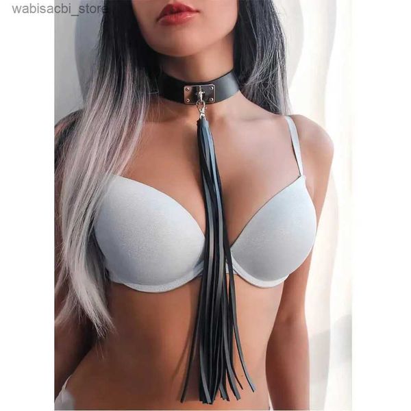 Outros itens de beleza de saúde adulto y colar de couro borla de chicote de flerte de flerte adereços de feminino de flerte sm bondage escrava feminina tampa adulta brinquedo l49