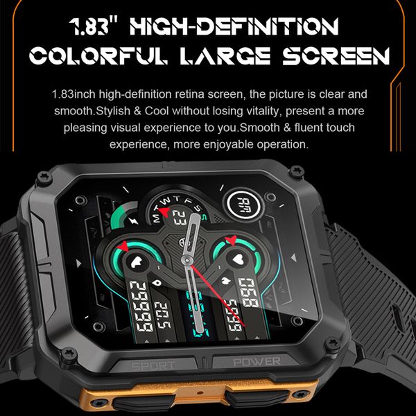 C20 Pro Outdoor Rugged Smart Watch Männer Bluetooth Rufen Sie IP68 wasserdichte 123 Sportmodi Health Monitor Voice Assistant PK Tank M2