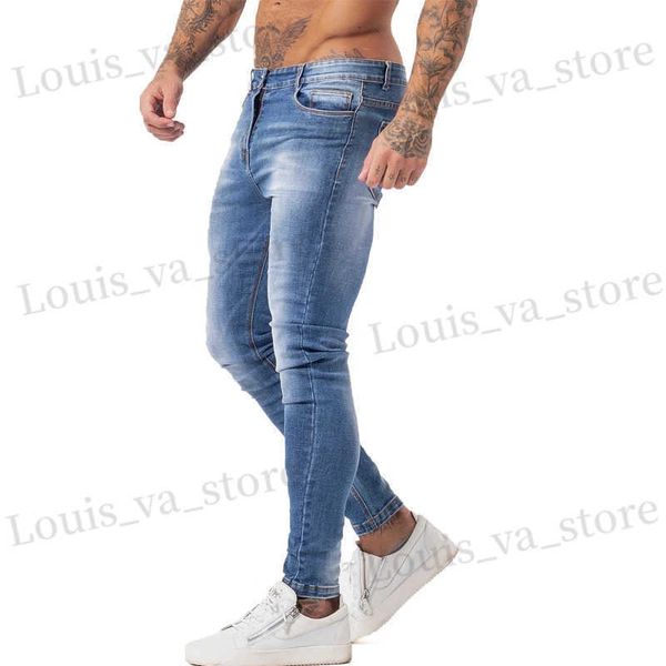 Jeans maschile gingto maschi magri magri snelli slim fit jeans strappati jeans blu e allungamento alto per uomo in difficoltà elastico maschile jeanszm131 t240411