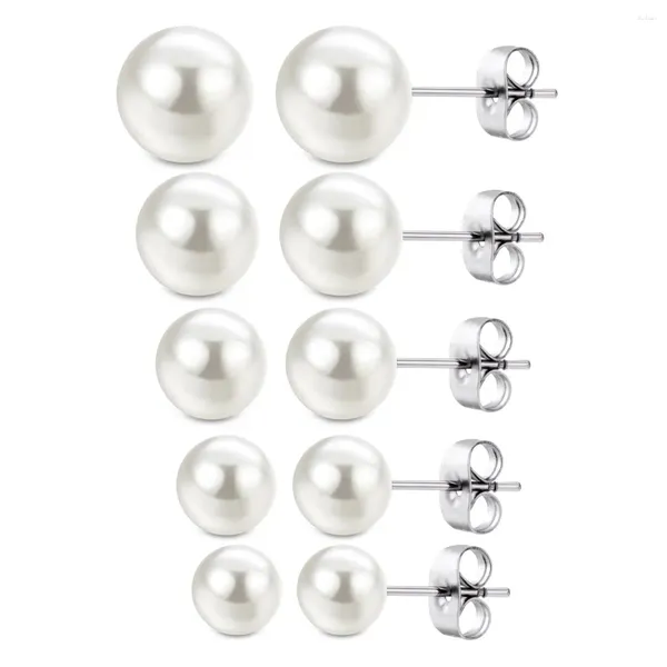 Orecchini a bottone 5 coppie Ipoallergenico Acciaio inossidabile Dimensione 3/4/5/6/7 mm Funl perla zirconia cubica CZ Ball set per donne ragazze