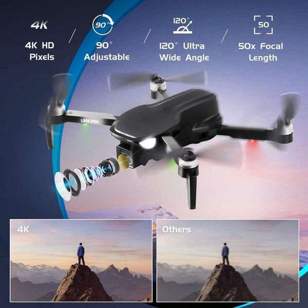 Drone de GPS em 4K com câmera para adultos Circular Fly Waypoint Fly Motor Altitude Motor Hold com 2 bateria de 50 minutos de vôo e estojo de transporte externo preto