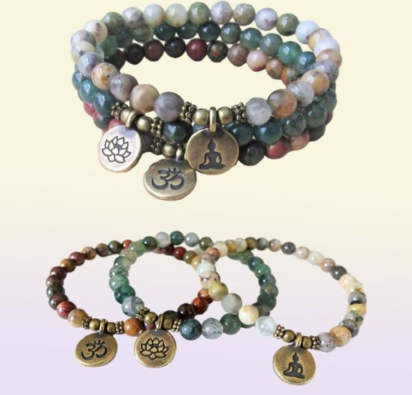 Mg0672 picasso jasper ohm bracciale naturale crzay agate mala perle bracciale nuovo design muschio agata fascino di lotus braccialet6538795