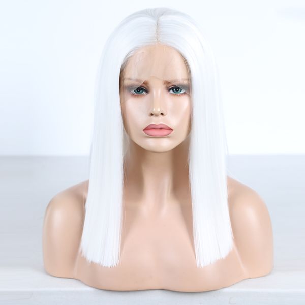 360 Wig frontal de renda Natural Nó de nó curto Bob simulado peruca de cabelo humano para fêmea Bobo Synthetic Head