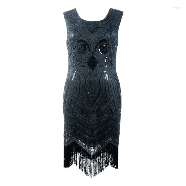 Vestidos casuais vestido preto elástico feminino 1920s vintage margem de lantejoul flapper gatsby túnica de túnica