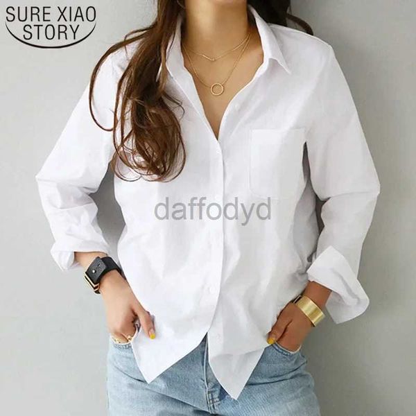 Bloups feminina Camisetas Camisas e blusas 2024 Blusa feminina Top de manga longa Casual Coloque branco