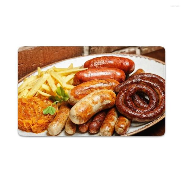 Teppiche Hx Food Wurst 3d Grafik Delikatesse Gegrillte Würste Flanellmatten Home Dekorative Küchenteppich Mode lustige Geschenke