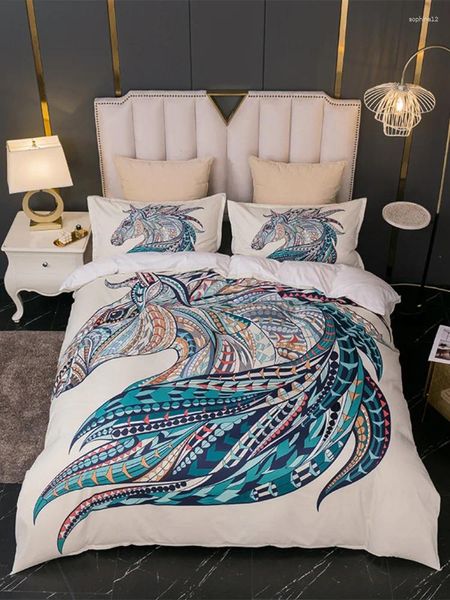 Bedding Sets Horse Abstract Horse 3D Impressão de três peças Conjunto de têxteis domésticos Quilt