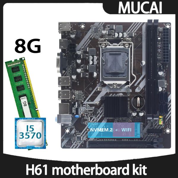 Anakartlar Mucai H61 Anakart DDR3 8GB 1600MHz Intel Core I5 ​​3570 CPU İşlemci ve LGA 1155 Kit Set PC Bilgisayarı ile RAM Bellek