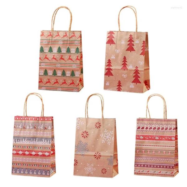 Wrap regalo 4pcs Merry Christmas Kraft Paper Bag di Babbo Natale Pounches Candy Chocolate Packaging di Natale Decoraggio Anno Navidad 2024