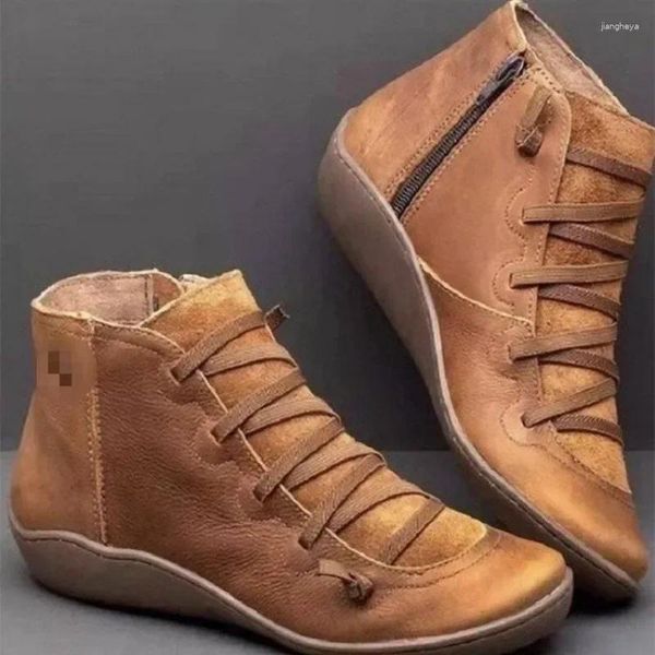 Stivali donne neve inverno inverno vera pelle caviglia scarpe piatto primaverili donna corta vintage con pelliccia 2024 per il pizzo verso l'alto