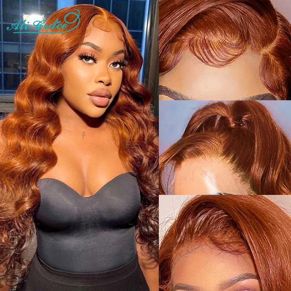 Ali Grace Orange Orange Ginger Brown Body Wave Front Front Capelli Human Parrucche brasiliane 13x4 parrucca frontale di colore marrone rosso pre-picchiato