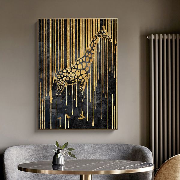 Abstrakte Goldlinie Zebrafeinwand Malerei Pflanze Tiger Giraffe Leopard Poster Wandbilder für Wohnzimmer Innenheimdekoration