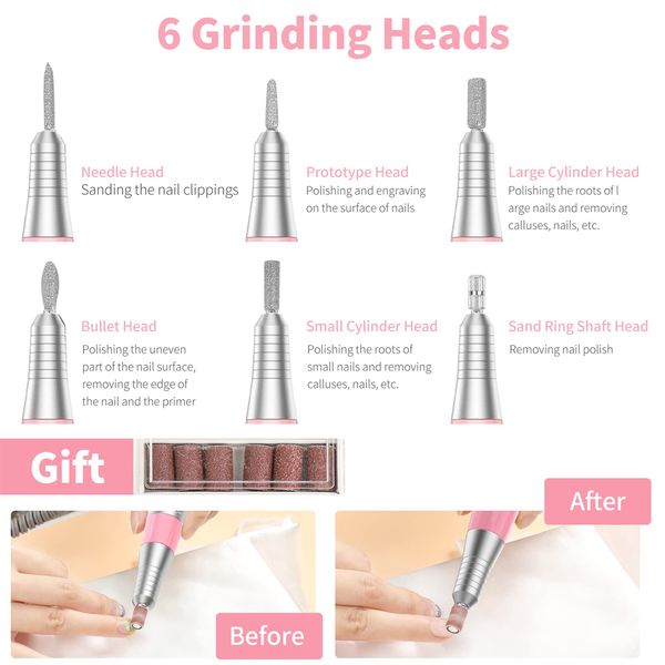 Drill per unghie da 30000 giri / min per trapano elettrico Professionisti per perforazione per unghie elettriche Manicure Set di fresate set di chicchi gel sander