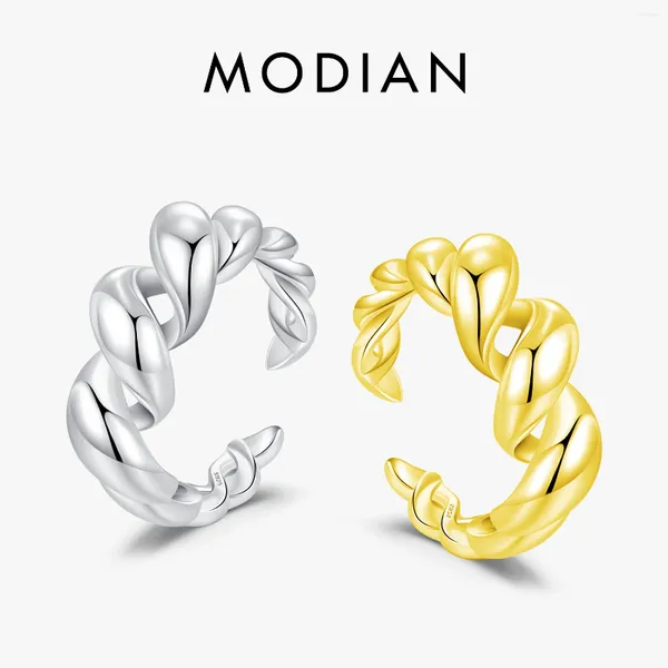 Ringos de cluster Modian Smooth Twisted Trendy Ring 925 Sterling Silver Ajustável dedo simples para mulheres Presente de aniversário de joias femininas