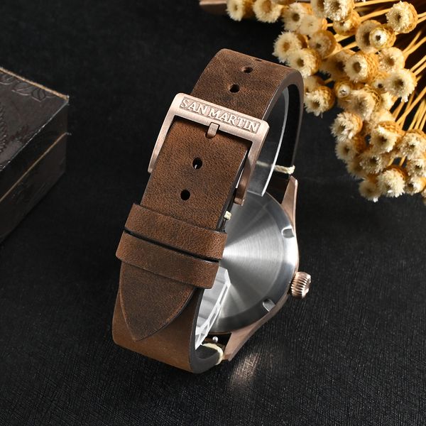 San martin 41mm pilota guarda un tipo di tipo semplice orologio da polso meccanico in bronzo militare vintage per uomini luminosi 10bar sn0117