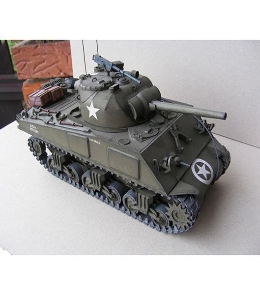 125 Escala WW II US M4A3 Modelo de tanque médio DIY 3D Construção de papel Modelo militar educacional Toys4093887
