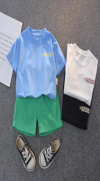 Roupas conjuntos de verão crianças roupas de bebê conjunto para menino impressão de robôs infantis menina 3 cores tshirtsolid shorts roupas de criança 19079155